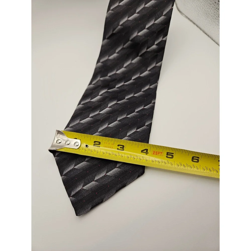 Alfani Mens Silk Necktie Black Grey Geometric Chevron Red Micro Dot WPL‎ 8046